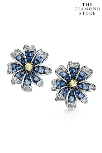 The Diamond Store Blue Sapphire Yellow Sapphire and Diamond Stellato Earrings 9K White Gold (P34030) | £659