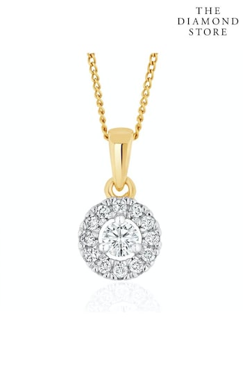 The Diamond Store White Lab Diamond Halo Pendant Necklace 0.25ct H/Si in 9K Gold (P34032) | £289