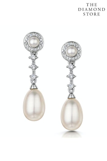 The Diamond Store White Stellato Collection Pearl and Diamond Earrings in 9K White Gold (P34037) | £495