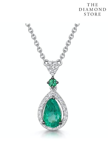 The Diamond Store Green Emerald and Diamond Stellato Necklace 0.13ct in 9K White Gold (P34054) | £899