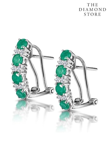 The Diamond Store Green Emerald 1.10CT And Diamond 9K White Gold Earrings (P34055) | £499