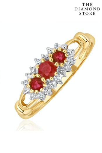 The Diamond Store Red Ruby 0.34ct And Diamond 9K Gold Ring (P34063) | £219
