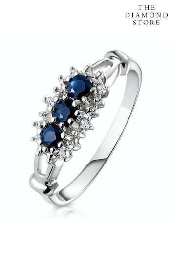 The Diamond Store Blue Sapphire 0.34ct And Diamond 9K White Gold Ring (P34066) | £219