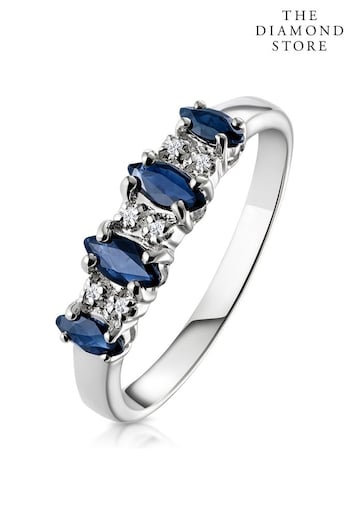 The Diamond Store Blue Sapphire 0.76ct And Diamond 9K White Gold Ring (P34067) | £269