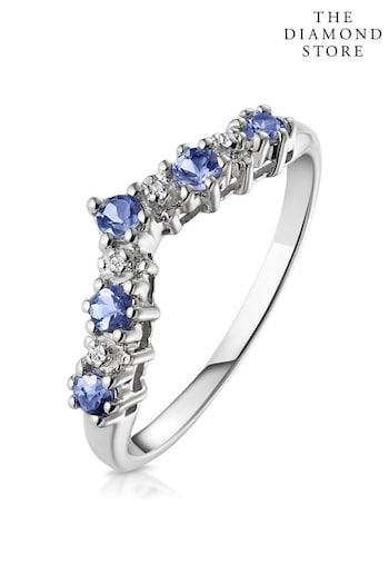 The Diamond Store Blue Diamond and Tanzanite 0.35CT Wishbone Ring in 9K White Gold (P34070) | £229