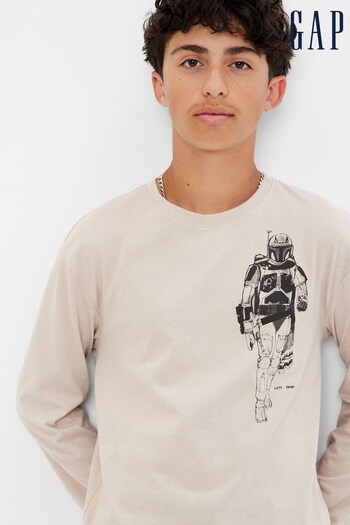 Gap Cream Star Wars Boba Fett Graphic Long Sleeve T-Shirt (P34175) | £25