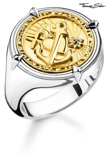 Thomas Sabo Silver Sterling and Gold Faith, Love Hope Coin Signet Ring (P35298) | £219