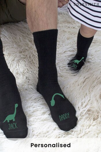 Personalised Daddy and Me Dinosaur Mens Socks by Solesmith (P35659) | £14