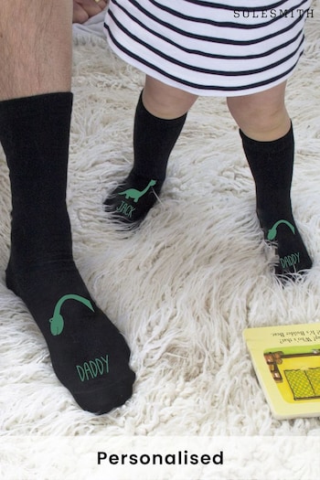 Personalised Daddy and Me Dinosaur Childrens Socks by Solesmith (P35660) | £12