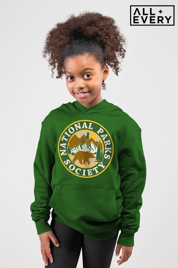 All + Every Bottle Green US National Parks Society Bear Roaming Badge Kids Hooded Sweatshirt (P36019) | £29
