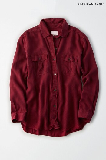 American Eagle Burgundy Red Oversized Military Button-Up Shirt (P36104) | £55
