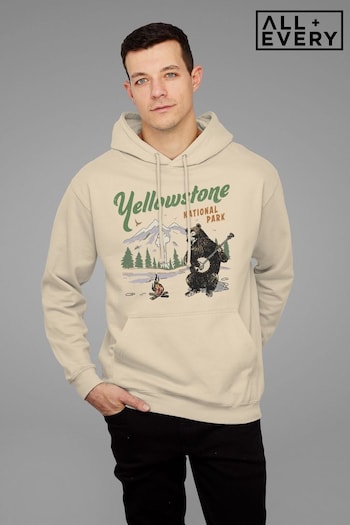 All + Every Desert Sand US National Parks Yellowstone Bear Playing Banjo Men's Hooded Sweatshirt by All + Every (P36229) | £40