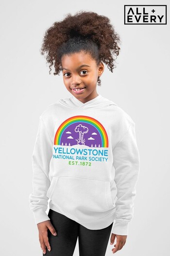 All + Every White US National Parks Yellowstone Society Est 1872 Kids Hooded Sweatshirt by All + Every (P36232) | £29