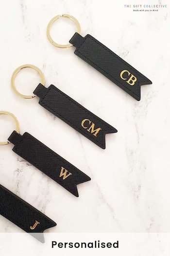 Personalised Leather Keyring by Gift Collective (P36467) | £15
