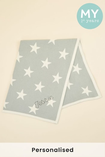 Personalised Light Blue Star Intarsia Blanket by My 1st Years (P37627) | £36