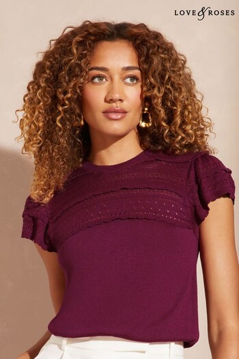 mackage down jacket Purple Pointelle Fine Gauge Knitted T-Shirt (P38330) | £35