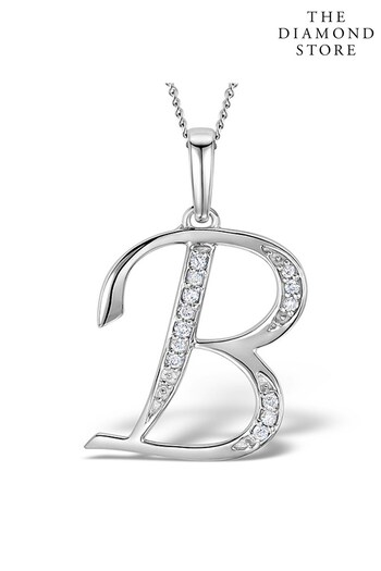 The Diamond Store White 925 Silver Lab Diamond Initial B Necklace 0.05ct (P39249) | £149