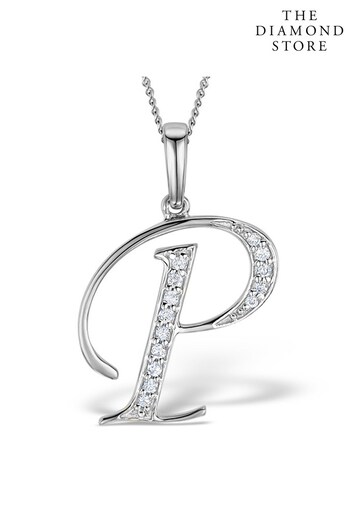 The Diamond Store White 925 Silver Lab Diamond Initial P Necklace 0.05ct (P39263) | £149