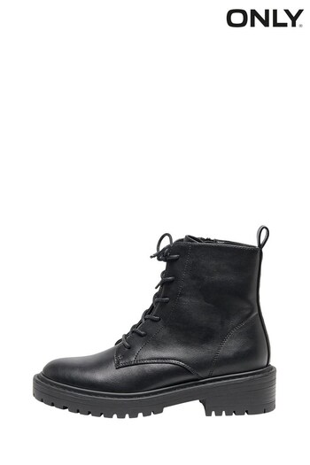 ONLY Black Faux Leather Lace Up Ankle Boot (P39843) | £55