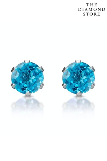 The Diamond Store Blue Blue Topaz 4mm 9K White Gold Stud Earrings (P40545) | £125