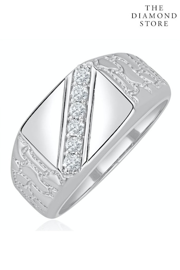 The Diamond Store White Mens Lab Diamond Signet Ring 0.25ct H/Si in Sterling Silver (P40553) | £239