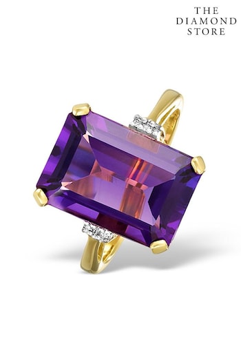 The Diamond Store Purple Amethyst 6.40ct And Diamond 9K Gold Ring (P40556) | £399