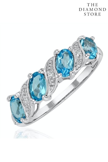 The Diamond Store Blue Blue Topaz 0.98CT And Diamond 9K White Gold Ring (P40557) | £235