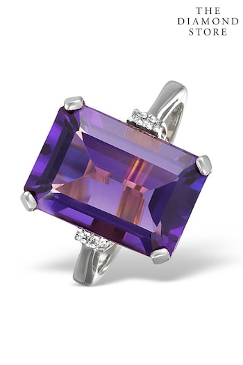 The Diamond Store Purple Amethyst 6.40ct And Diamond 9K White Gold Ring (P40559) | £425