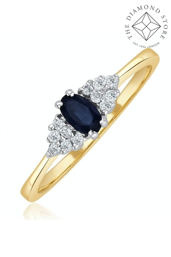 The Diamond Store Blue Sapphire 5 x 3mm And Diamond 9K Gold Ring (P40562) | £335