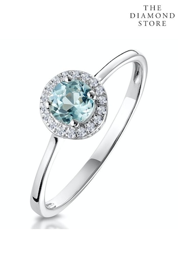 The Diamond Store Blue 0.37ct Aquamarine and Diamond Stellato Ring in 9K White Gold (P40565) | £299