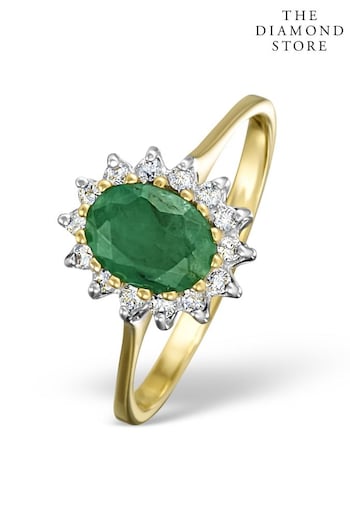 The Diamond Store Green Emerald 0.83ct And Diamond 9K Gold Ring (P40568) | £445