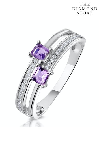 The Diamond Store Purple Twin Amethyst and Diamond Stellato Ring in 9K White Gold (P40570) | £339
