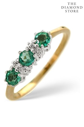 The Diamond Store Green Emerald 0.45ct And Diamond 9K Gold Ring (P40572) | £279