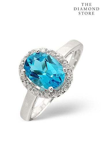 The Diamond Store Blue Blue Topaz 1.56CT And Diamond 9K White Gold Ring (P40578) | £385