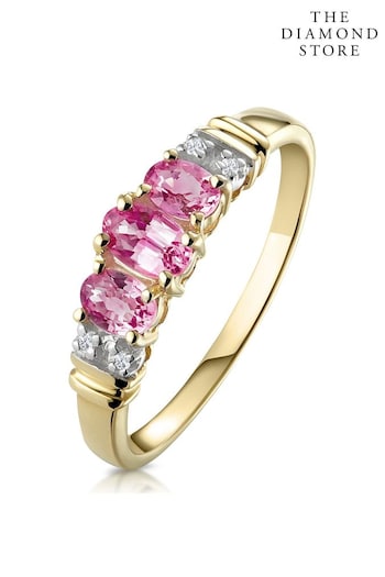 The Diamond Store Pink Pink Sapphire and 0.02ct Diamond Ring 9K Yellow Gold (P40579) | £345