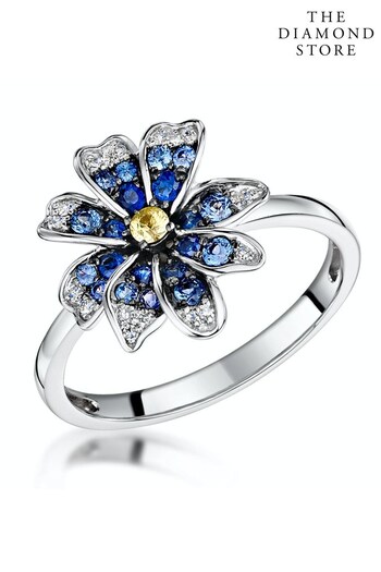 The Diamond Store Blue Blue Sapphire Yellow Sapphire and Diamond Stellato Ring 9K White Gold (P40586) | £449