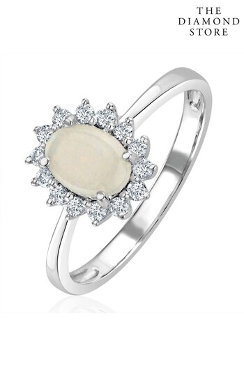 The Diamond Store White Opal 7 x 5mm And Diamond 9K White Gold Ring (P40587) | £399