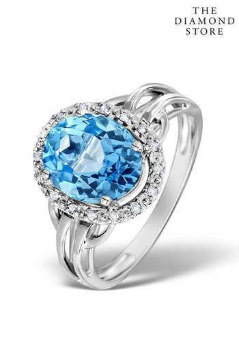 The Diamond Store Blue Blue Topaz 3.42ct And Diamond 9K White Gold Ring (P40589) | £399