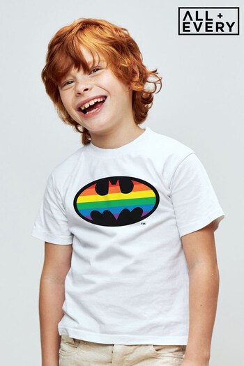 All + Every White Batman Bat Symbol Rainbow Kids T-Shirt (P43904) | £18