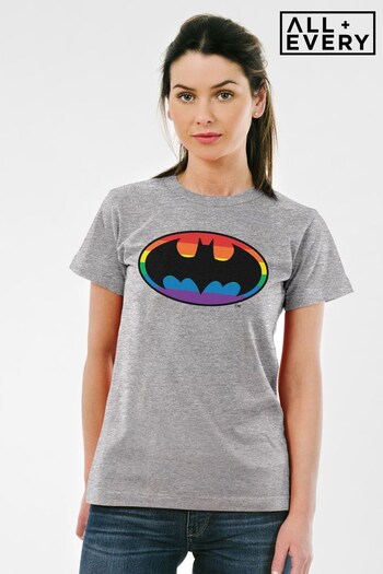 All + Every Grey Marl Batman Black Bat Symbol Rainbow Background Women's T-Shirt (P43943) | £22
