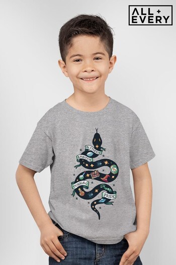 All + Every Heather Grey Harry Potter Serpent Of Slytherin Ambition Cunning Pride Kids T-Shirt (P44238) | £18