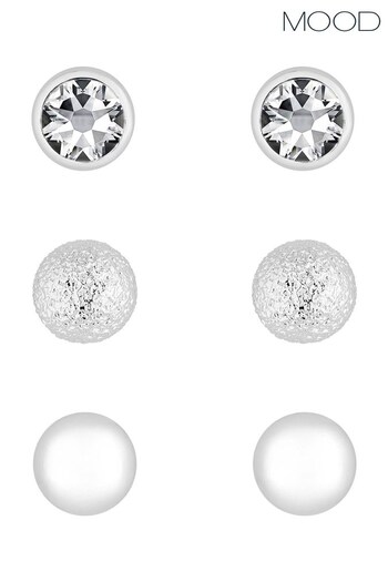Mood Silver Silver Plated 3 Pack Textured Studs (P44340) | £14