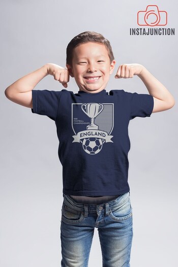 Instajunction Blue England Football Championship Euros Supporter Trophy Kid's T-Shirt (P46359) | £12
