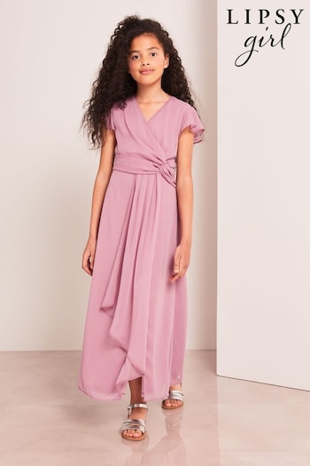 Lipsy Rose Pink Flutter Sleeve Occasion Maxi Dress - Teen (P46547) | £38 - £46