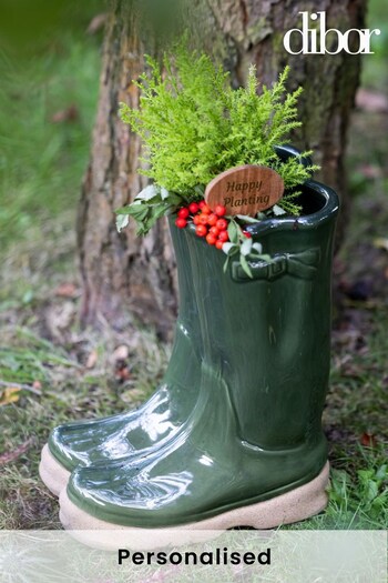 Dibor Large Green Personalised Welly Boots Planters (P46579) | £38