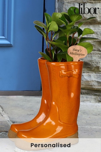 Dibor Large Orange Personalised Welly Boots Planters (P46603) | £38