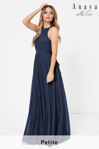 Anaya With Love Navy Blue Petite Halter Maxi Dress (P46668) | £77