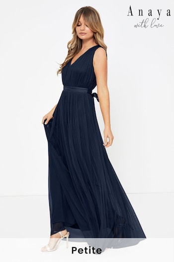 Anaya With Love Navy Blue Petite Bow Back Wide Strap Maxi Dress (P46669) | £70