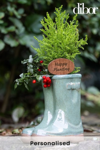 Dibor Small Sage Green Personalised Welly Boots Planters (P46770) | £25