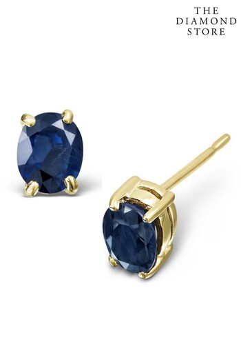 The Diamond Store Blue Sapphire 9K Yellow Gold Earrings 5mm x 4mm (P46783) | £439